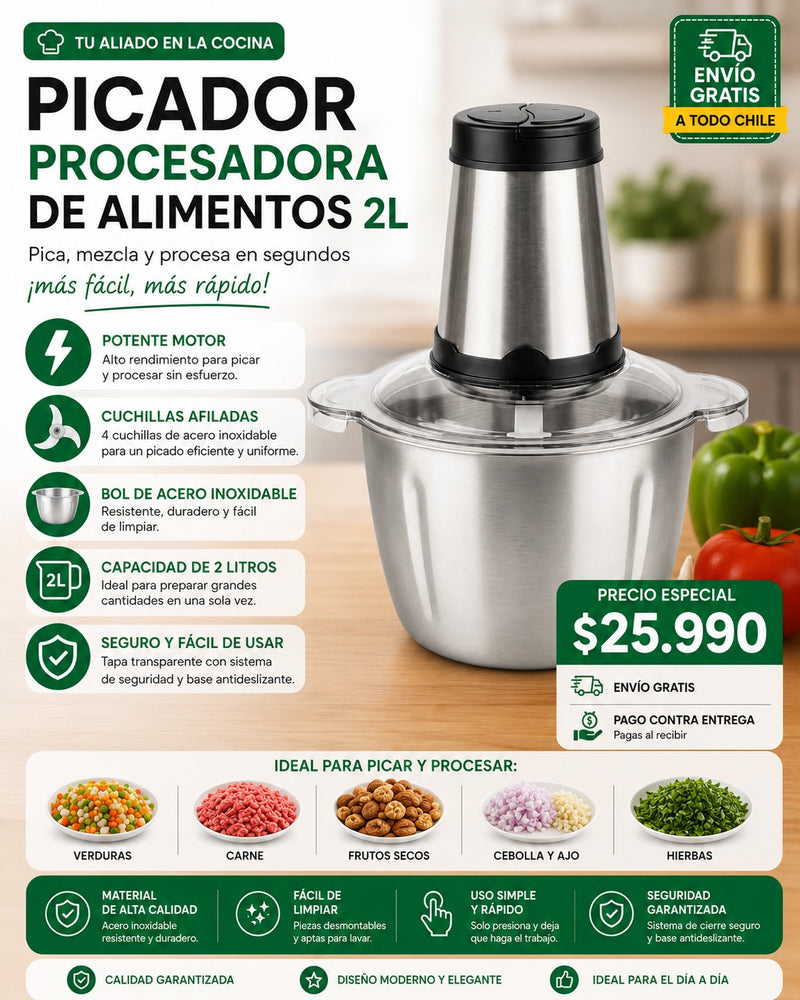 Picadora y Procesadora de Alimentos 2L