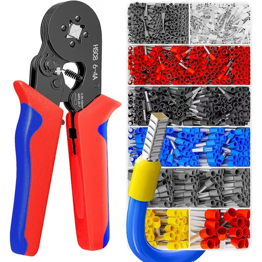 Kit Alicate Crimpeador Profesional HSC8 6-4A con 1200 terminales aislados en caja organizadora