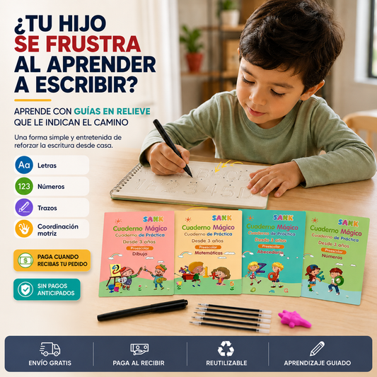 Cuaderno Mágico Montessori - aprende a escribir sin frustración, guías en relieve