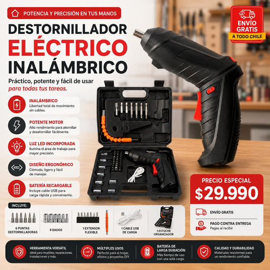 Combo Destornillador Electrico Inalambrico con set de raches y 160 accesorios, precio especial $29.990, envio gratis y pago contra entrega