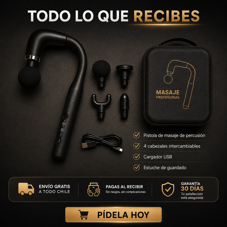 Pistola de Masaje Muscular de Percusión — Mango Largo Pro