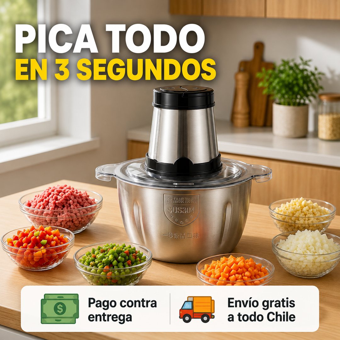 Picadora 2L pica todo en 3 segundos: carne, verduras y frutos secos